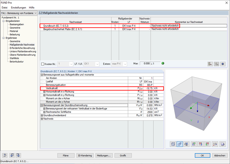 Ergebnistabelle 2.2 - Grundbruch