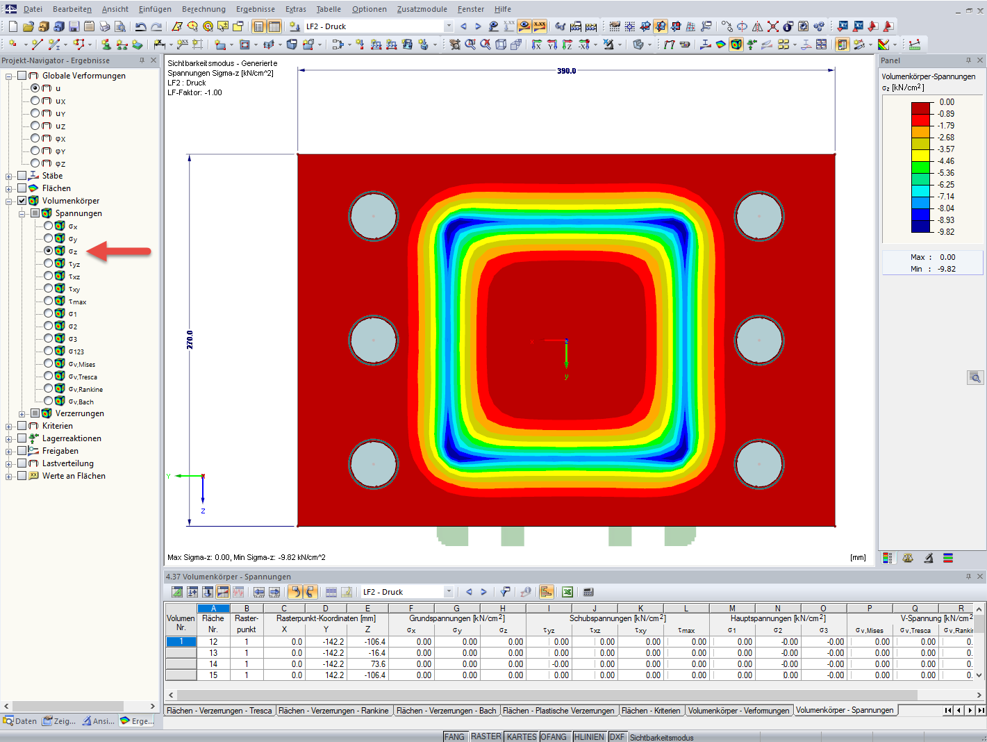 Anzeige von Spannungen von Volumenkörpern