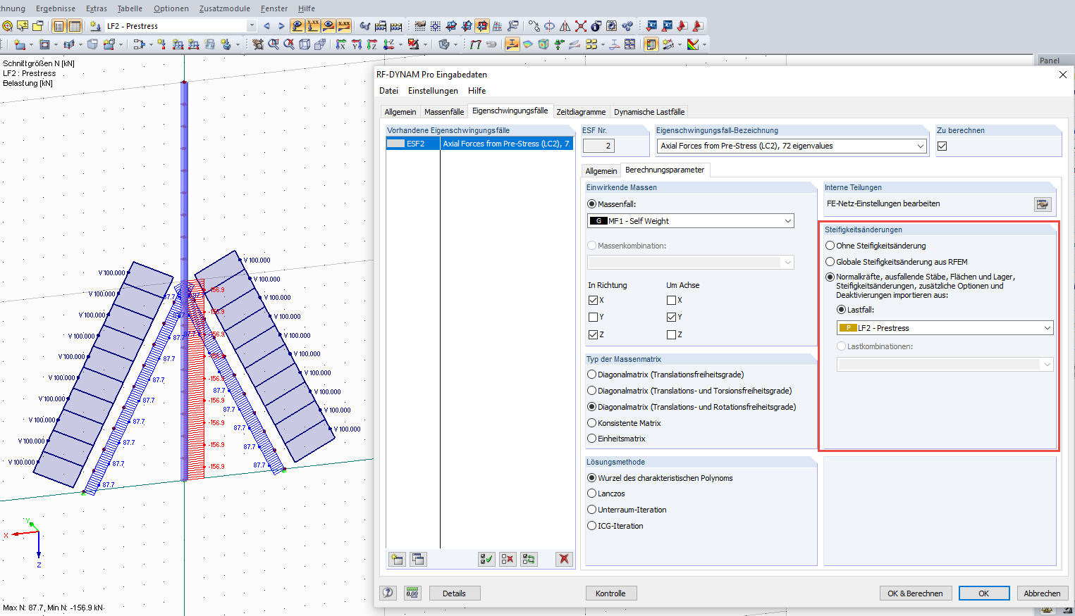 Steifigkeitsänderungen in dem Eigenschwingungsfall