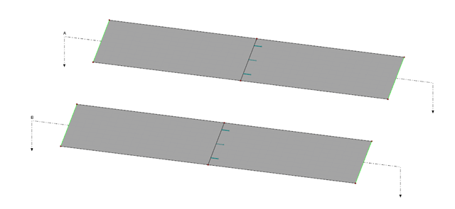 Zwei gleiche Flächen mit einem Liniengelenk in der Mitte