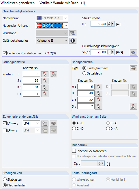 Windlastgenerierung über Flächenlasten