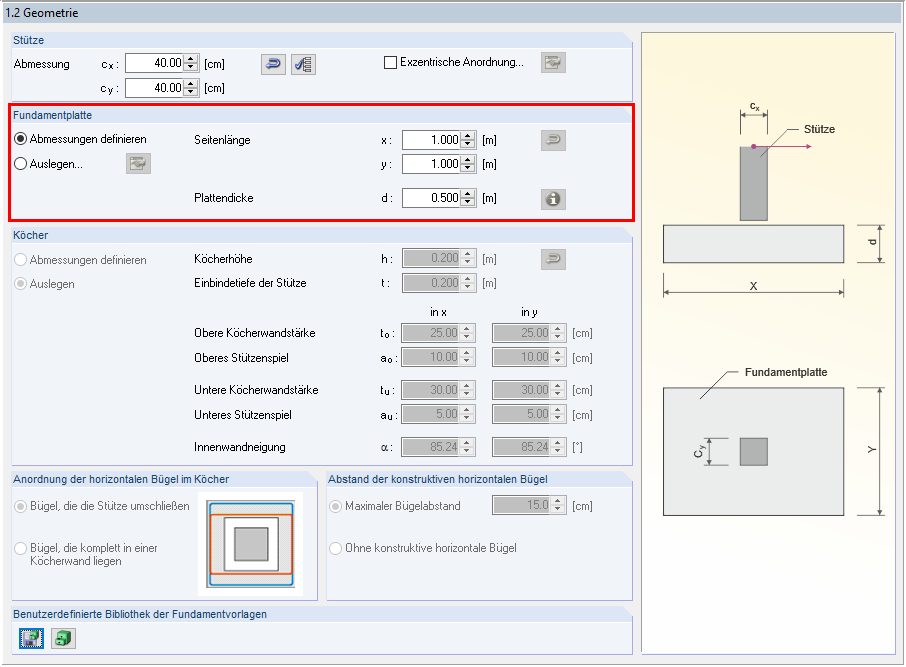 Abmessungen definieren