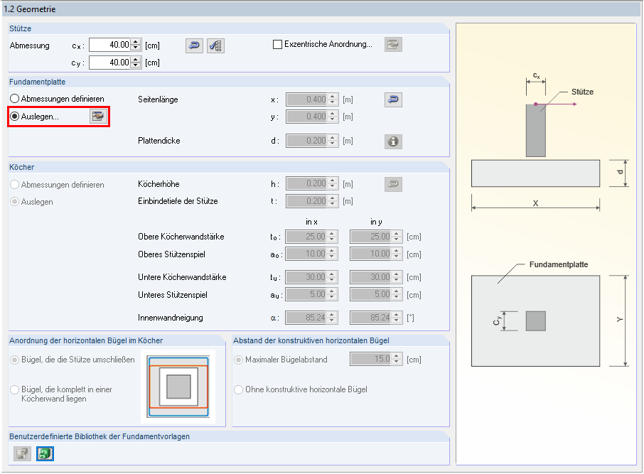 Abmessungen auslegen