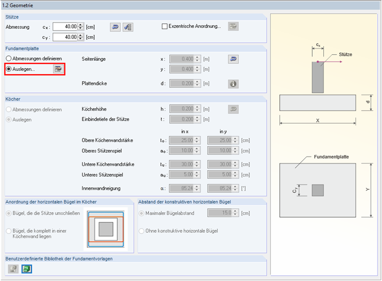 Abmessungen auslegen
