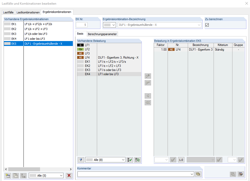 Ergebniskombinationen