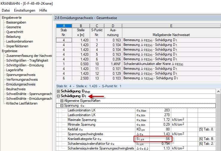 Angabe der S-Klasse im Ermüdungsnachweis für Kran 1
