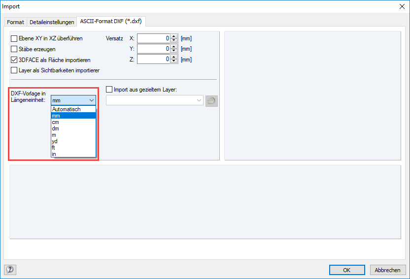 Dialogregister ASCII-Format DXF (*.dxf)