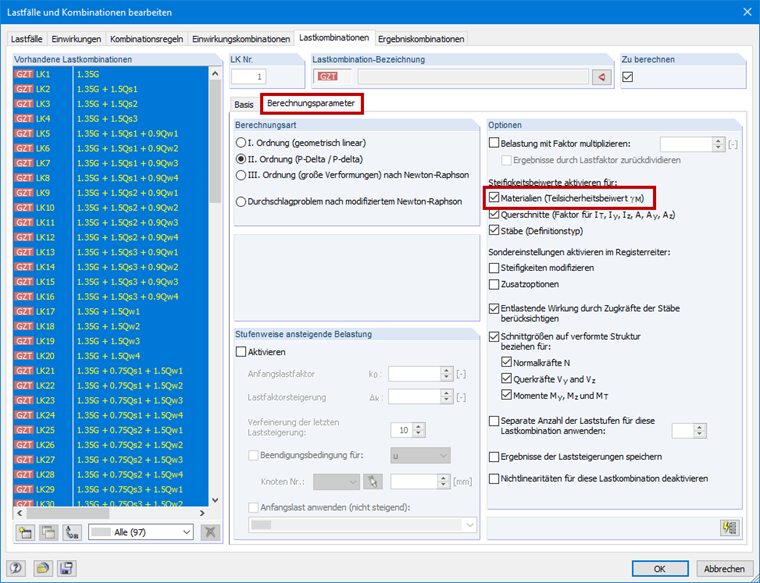 Abminderung der Steifigkeit durch den Teilsicherheitsbeiwert