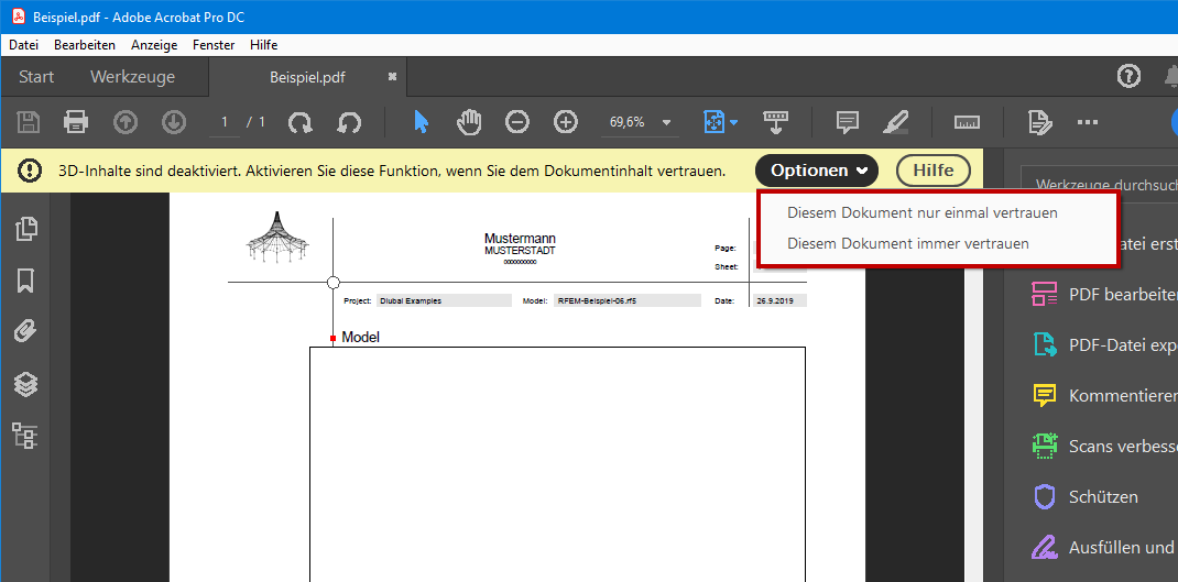 Aktivieren der 3D-Inhalte in Adobe