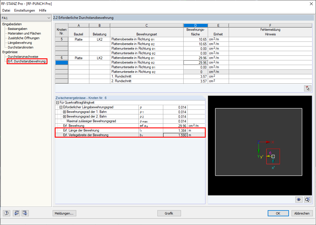 Länge und Verlegebreite der Längsbewehrung