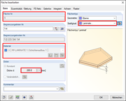 Dialog "Fläche bearbeiten" der Fläche Nr. 1 mit der Steifigkeit aus RF-LAMINATE