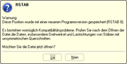 Warnung beim Öffnen einer RSTAB 8-Datei in RSTAB 7