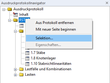 Aufruf der Ausdruckprotokoll-Selektion über das Kontextmenü