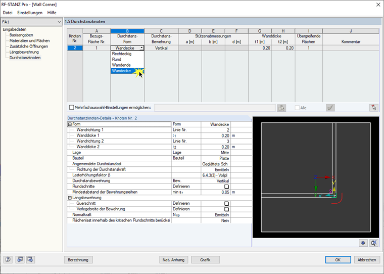 Anpassen der Geometrie der Durchstanzstelle