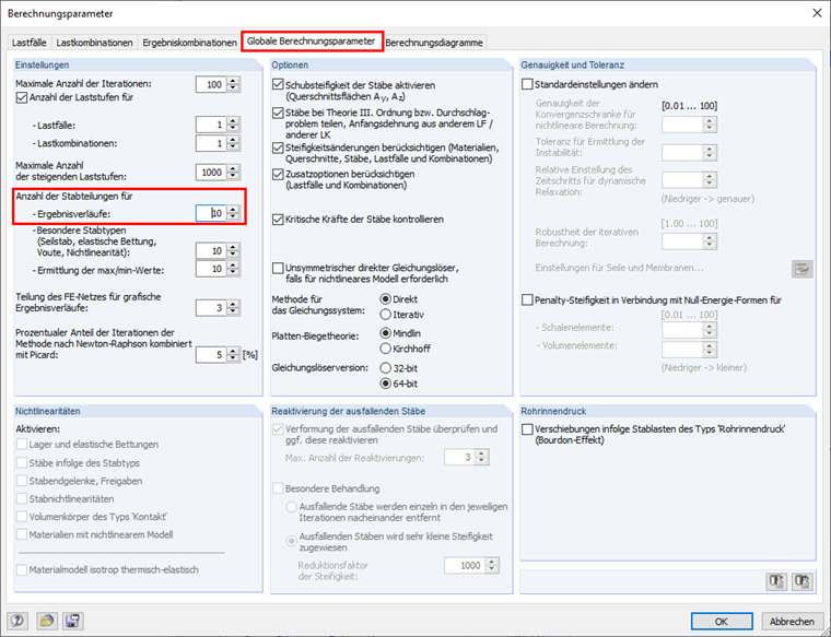 Standardeinstellung für die Anzahl der Stabteilungen in den globalen Berechnungsparametern