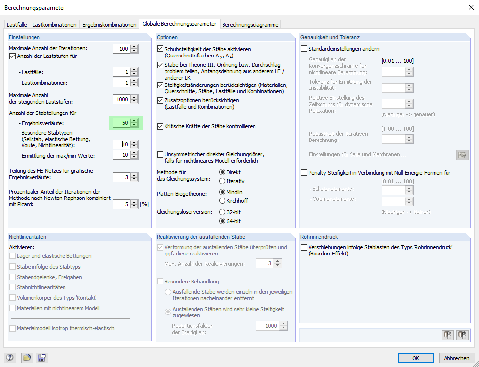 Angepasste Anzahl der Stabteilungen für Ergebnisverlauf