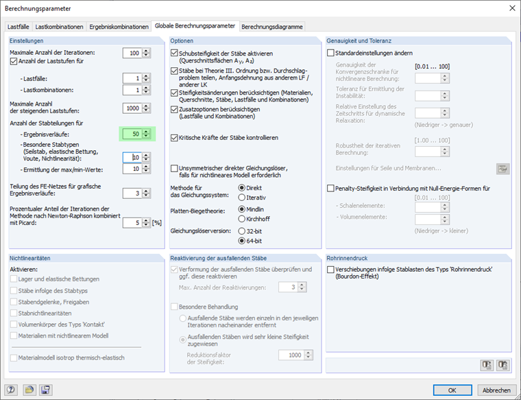 Angepasste Anzahl der Stabteilungen für Ergebnisverlauf