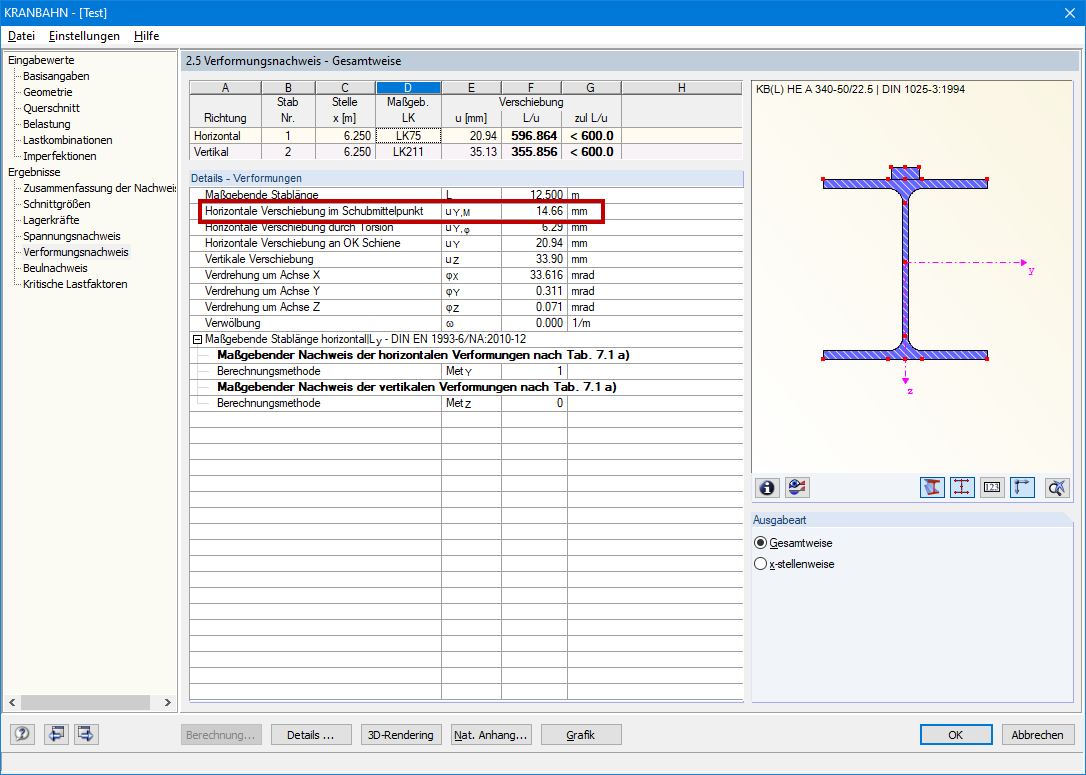 Verformungsnachweis im KRANBAHN Programm