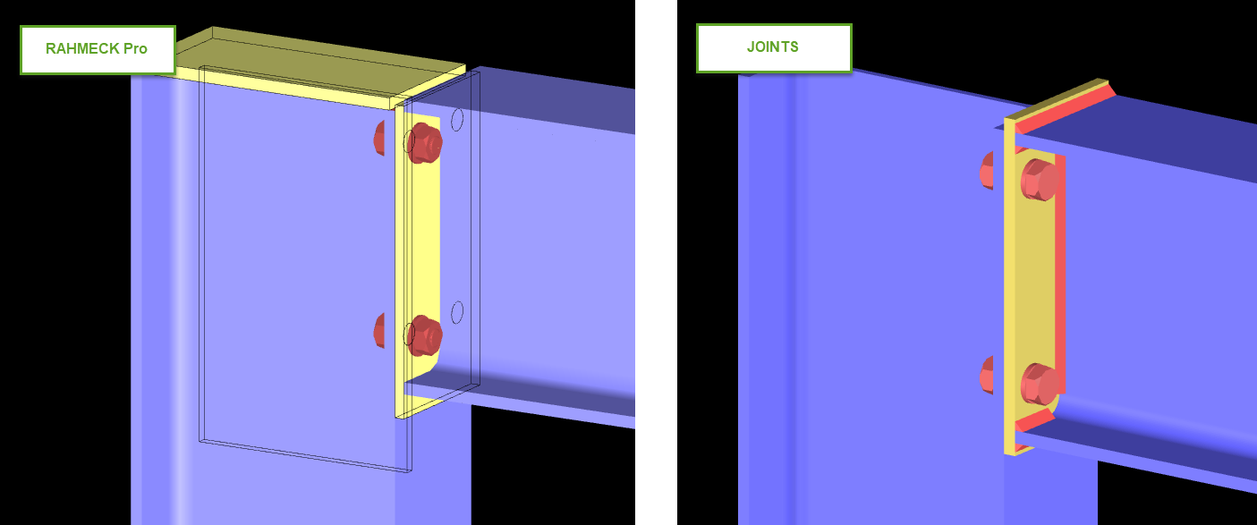 Vergleich RAHMECK Pro / JOINTS. Bei JOINTS kann die Kopfplatte entfernt werden