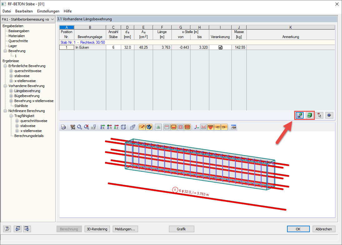 Bewehrung im Modul RF-BETON Stäbe
