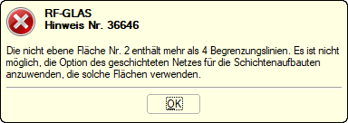 Hinweismeldung bezüglich der Berandungslinien