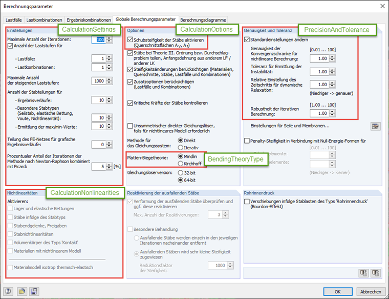Ausgewählte Möglichkeiten für die Modifikation der Berechnungsparameter über die COM-Schnittstelle