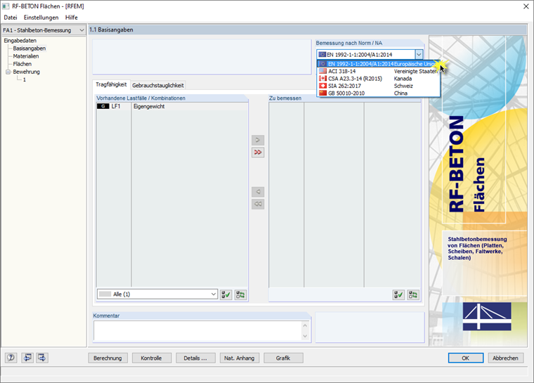 Auswahl des EC2 in RF-BETON Flächen