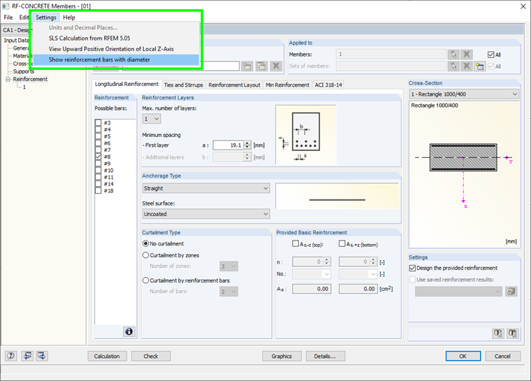 Bewehrungstäbe mit Durchmesser anzeigen