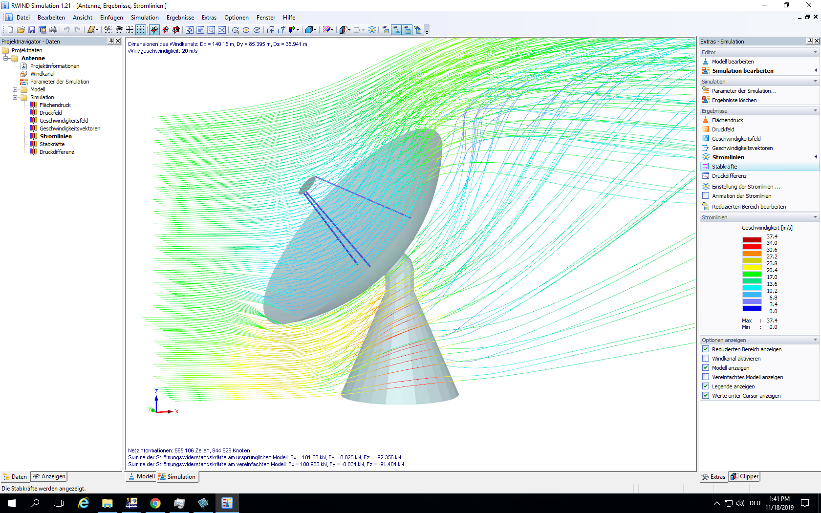 Windströmung um komplexe Antennenanlage