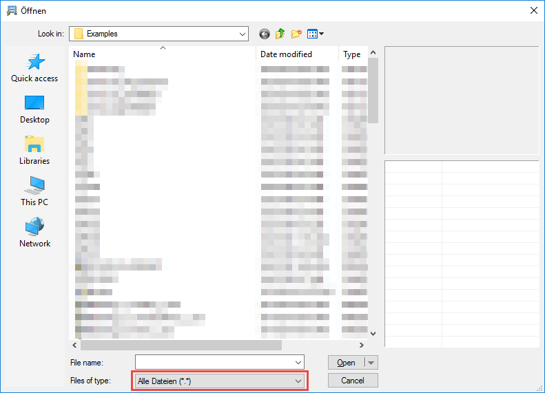 Öffnen-Dialog in RSTAB 7 mit der Einstellung des Datei-Typs