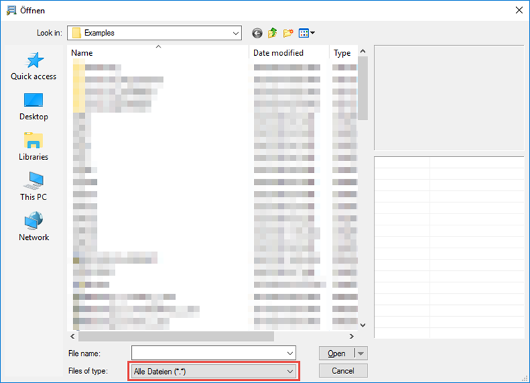 Öffnen-Dialog in RSTAB 7 mit der Einstellung des Datei-Typs