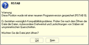 Warnung beim Öffnen einer RSTAB 8-Datei in RSTAB 7