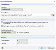 Programmoptionen Projektmanager