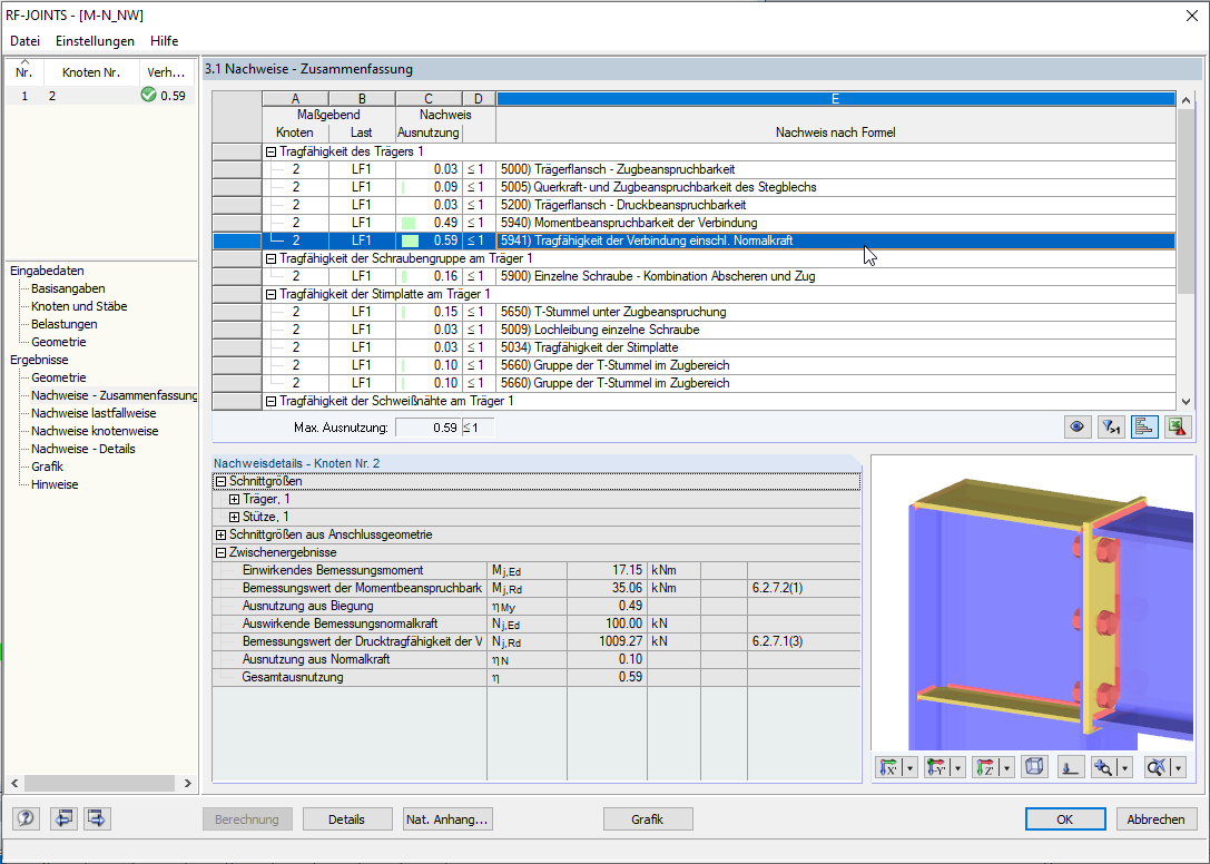 Nachweis Tragfähigkeit der Verbindung einschließlich Normalkraft