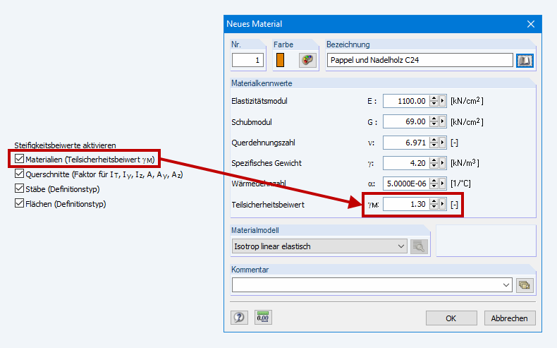 Abminderung der Steifigkeit durch Teilsicherheitsbeiwert γ_M
