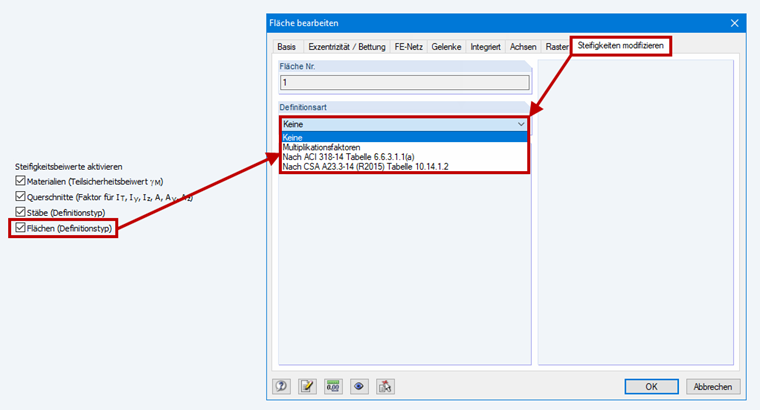 Steifigkeitsabminderung von Flächen