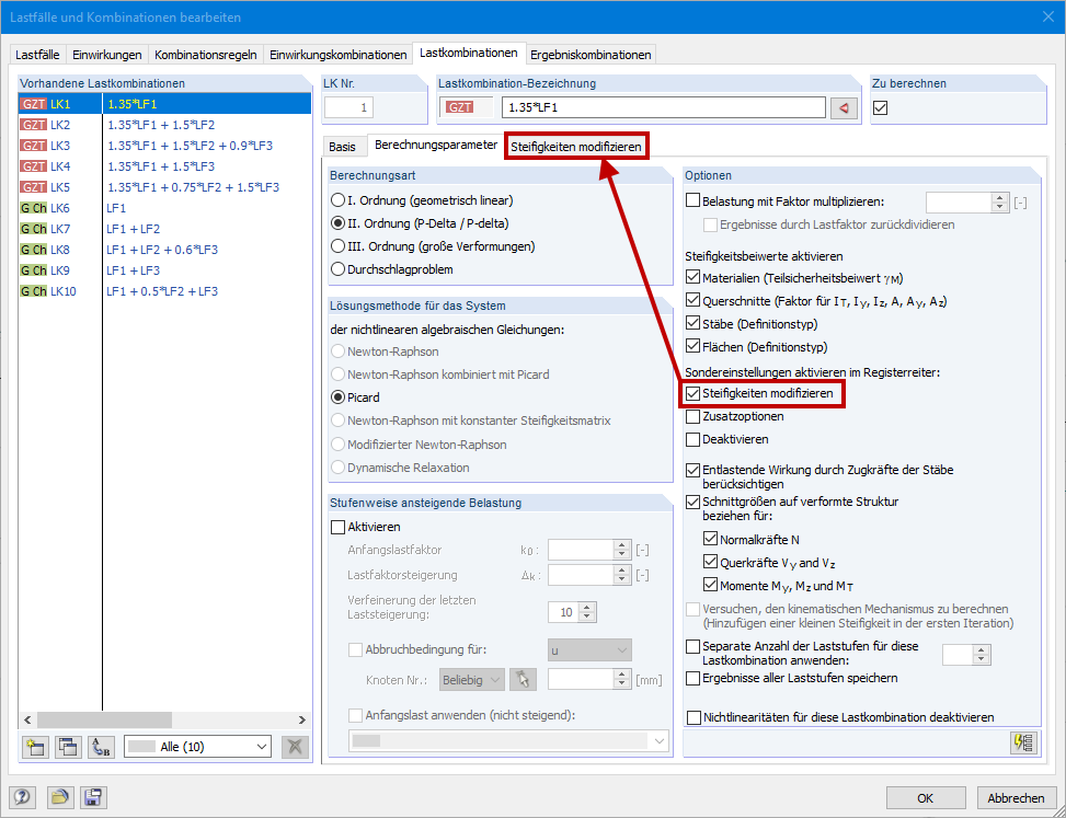 Weitere Möglichkeiten der Steifigkeitsmodifikation