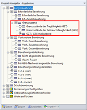 Ergebnis-Navigator für die Ergebnisse aus RF-BETON Flächen