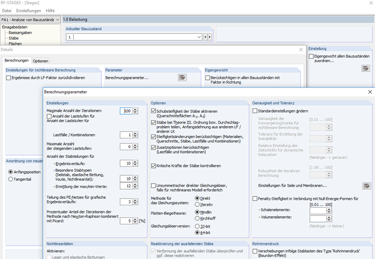 Berechnungsparameter STAGES