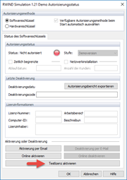 Aktivierung der Testlizenz