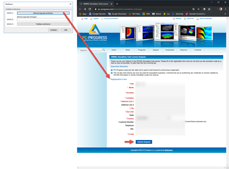 Anforderung des Aktivierungscodes