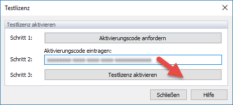 Aktivierung der Testlizenz