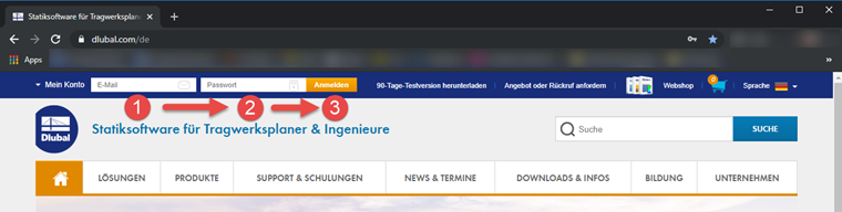 Anmeldung bei Dlubal-Konto