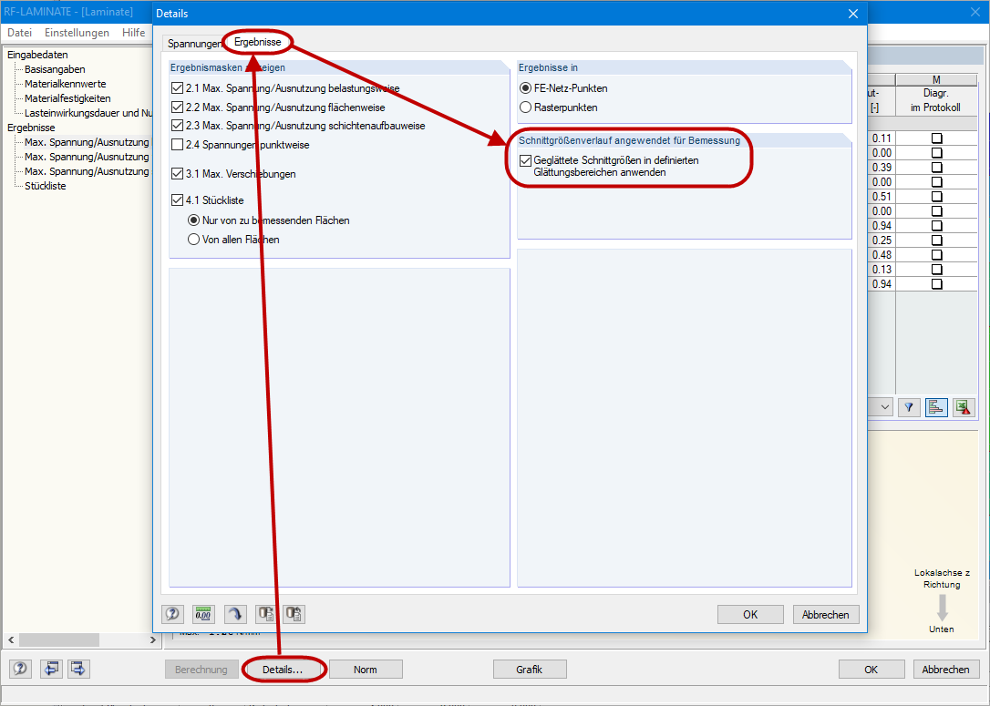 Aktivierung der Glättungsbereiche in RF-LAMINATE