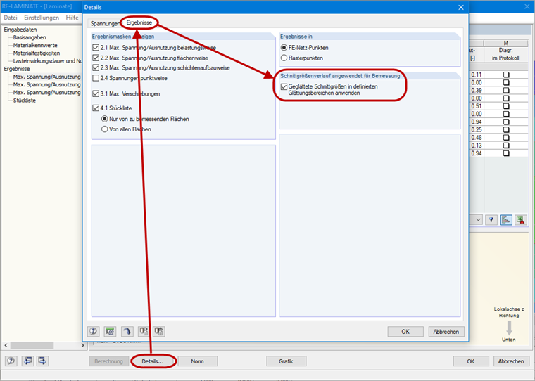 Aktivierung der Glättungsbereiche in RF-LAMINATE
