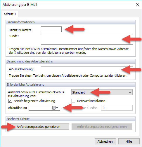 Anforderungscodes generieren