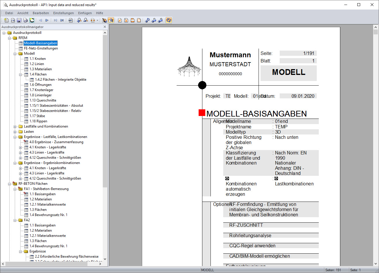 Ausdruckprotokoll im Format Letter