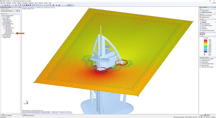 Max-/ Min-Ergebnisse im Druckfeld-Plot