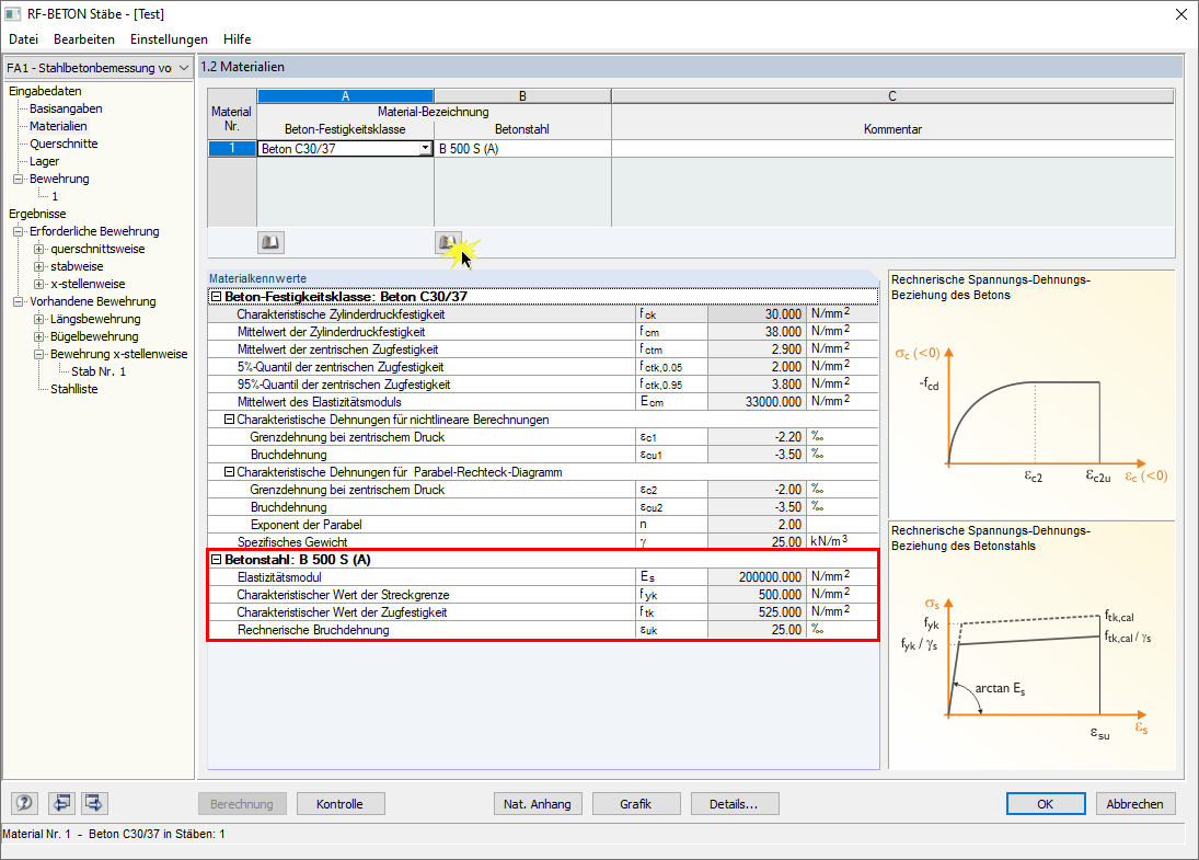 Zugfestigkeit f_tk mit einem ansteigenden Ast der Spannungs-Dehnungs-Linie