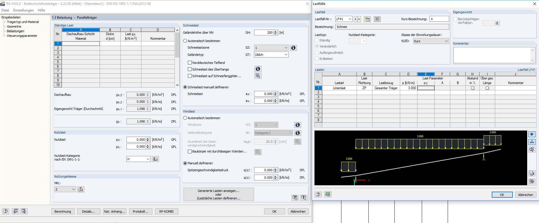 Schneelast manuell definieren